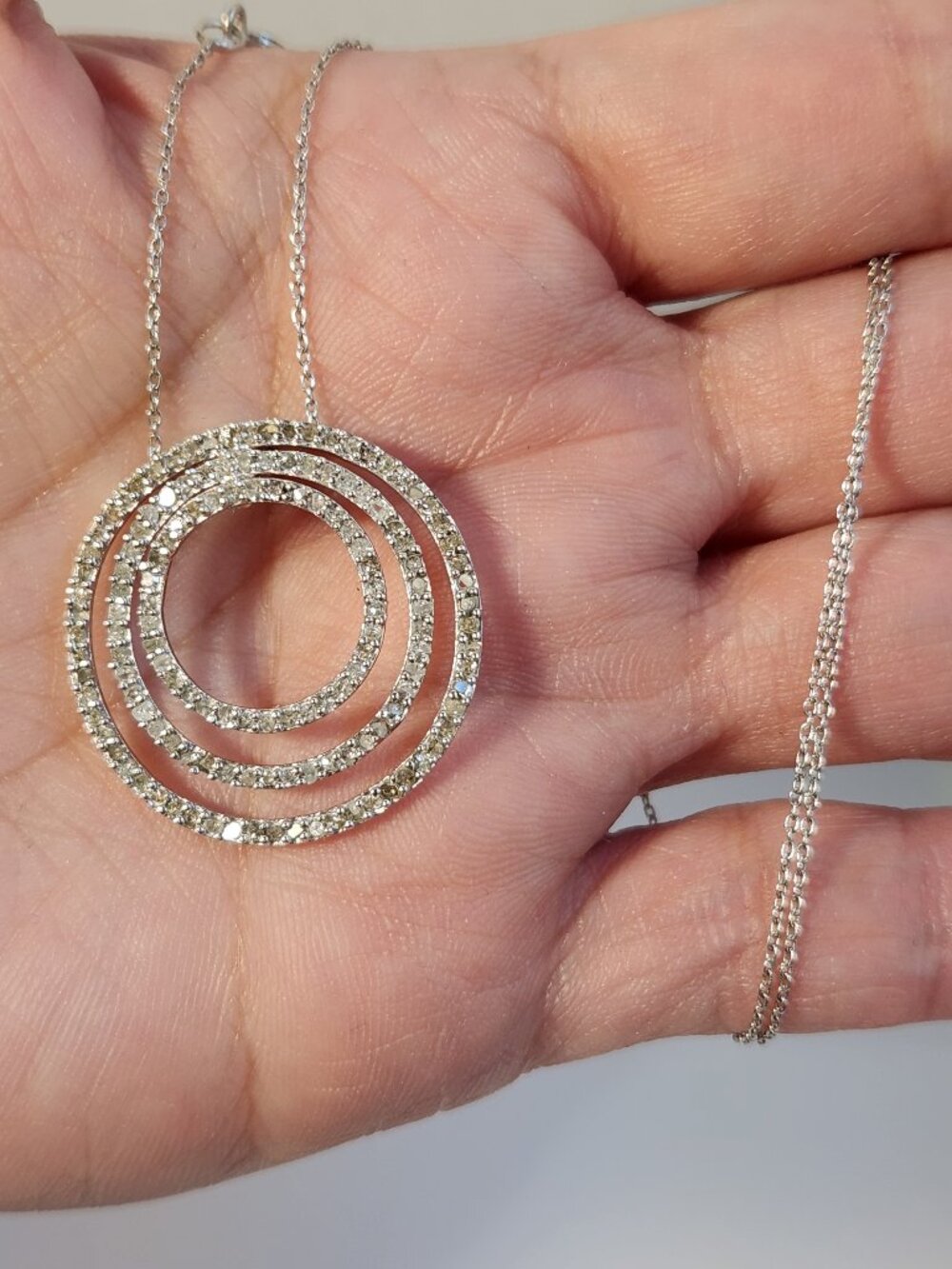 VTG Genuine Natural Diamonds Triple Circle Halo 925 Pendant & Necklace